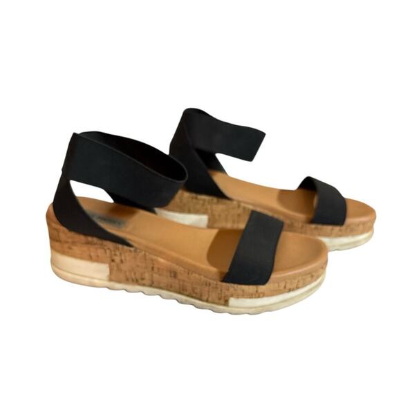 Steve Madden Women Elba Wedge Platform Stretch Ankle Strap Sandal Size 9.5 Black - Picture 2 of 6